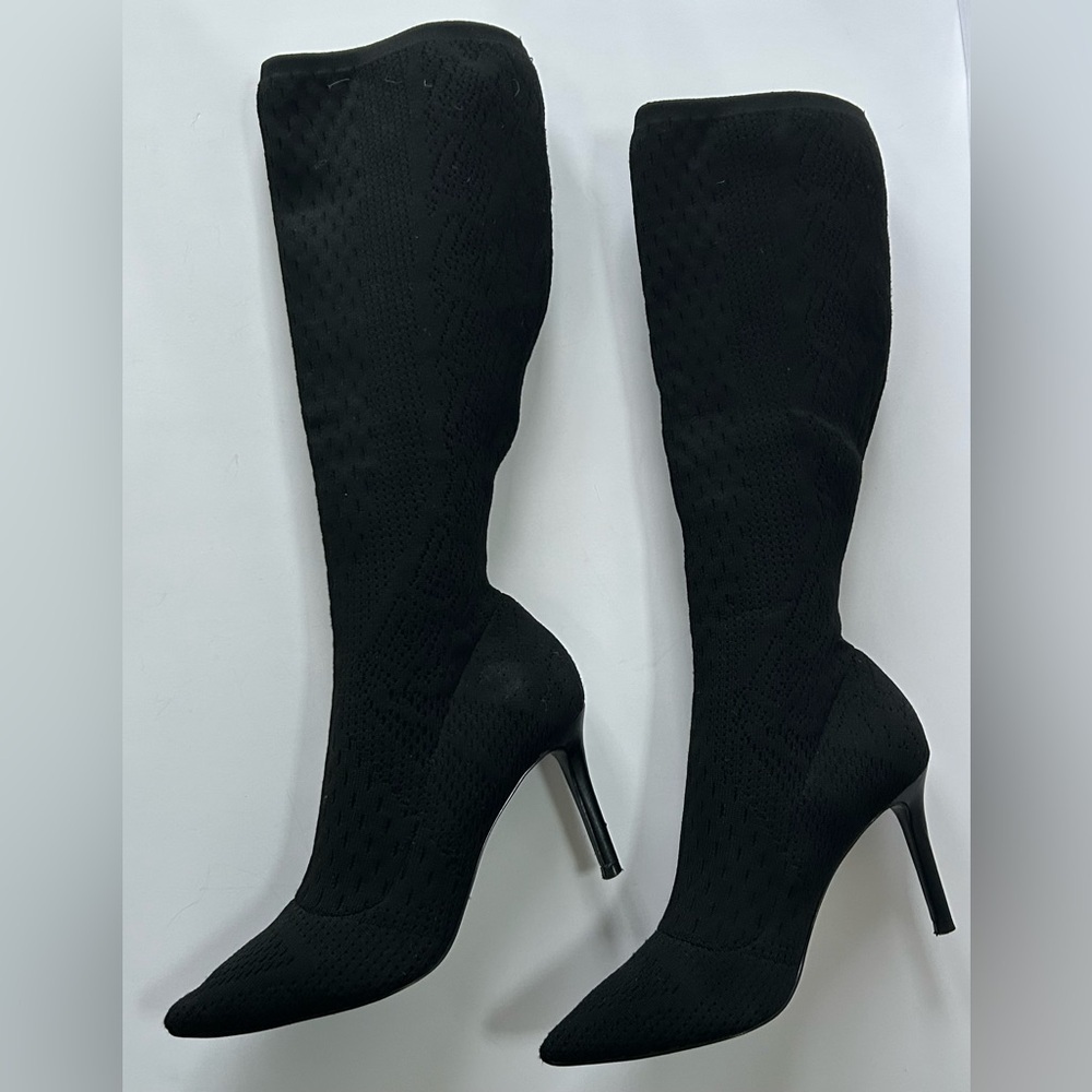 Charles David Black Knit Sweater Boots Pointed Toe Stiletto Heel Size 6.5 - Picture 7 of 11